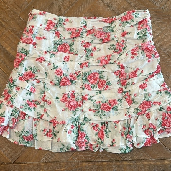 Endless Rose Revolve Linen Ruched Draped Ruffle Hem Mini Skirt - Picture 14 of 16